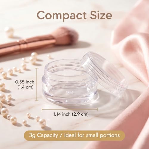 Clear Lip Balm Jars - 200 Count 3 Gram Sample Containers, Refillable & Leak-Proof