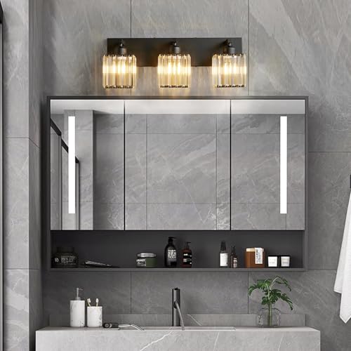Black Modern Bathroom Vanity Light 3-Lights Crystal Wall Fixture - FDPBY
