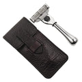 Travel Razor Compatible with Gillette Mach3 - Brass Handle & Leather Case