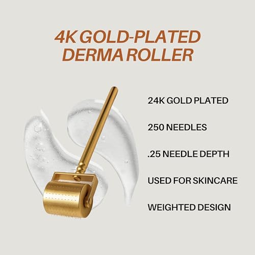 Luxury 24K Gold-Plated Derma Roller - Titatium Microneedle Cosmetic Beauty Tool for Face, Skin Care, Beard, and Home Self-Care - For Men & Women (0.25)