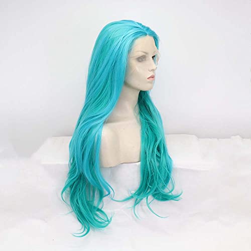 Blue Synthetic Lace Front Wigs for Women - Long Wavy Cosplay Hair, Adjustable Cap