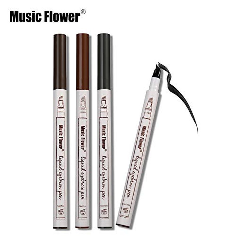 Mint Choice Music Flower Four Tip Eyebrow 24 Hour Tattoo Pen Long lasting, Waterproof and Smudge-Proof (Dark Gray)