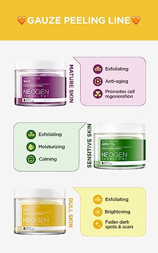 NEOGEN Dermalogy Bio-Peel Gauze Peeling Lemon 30 Count - Powerful Exfoliating Pads with Lemon AHA, Brightening & Smoothing