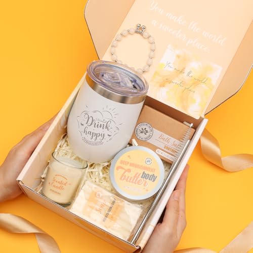 Vanilla Spa Gift Set for Women - 6pcs Bath & Relaxation Kit with Bracelets & Tumbler