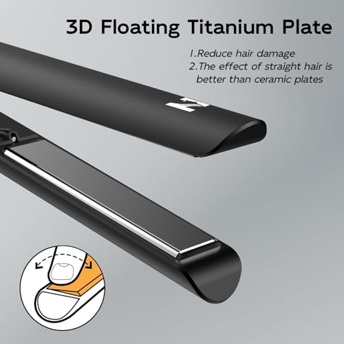 Nicebay Titanium Flat Iron Hair Straightener & Curler 2-in-1, Fast Heating, LCD Display