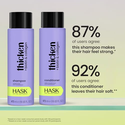 HASK Shampoo + Conditioner Set | Color Safe, Sulfate-Free, Paraben-Free, Gluten-Free, Cruelty-Free | 16oz each, 2 Pack