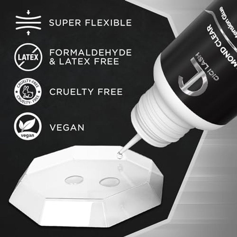 Diamond Clear Eyelash Extension Glue for Professionals - Maximum 7 Week Retention / 1-2 Second Drying Time Semi Permanent Individual/Volume Lash Glue with Transparent Color - Latex Free 5ML/0.17 FL.OZ