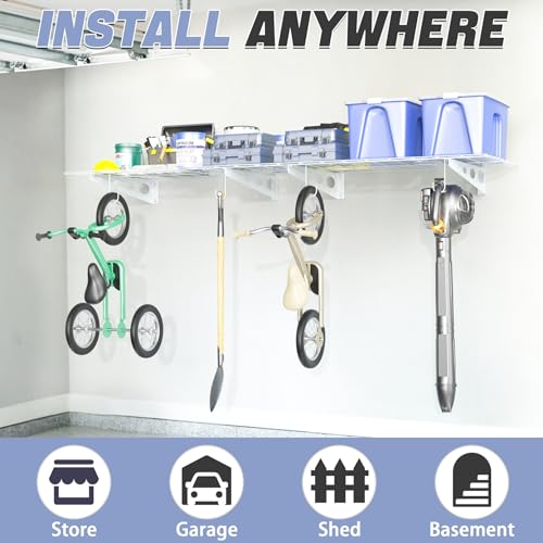 White Wall Mount Garage Shelves 2 Pack 24x48 Inch Heavy Duty Storage