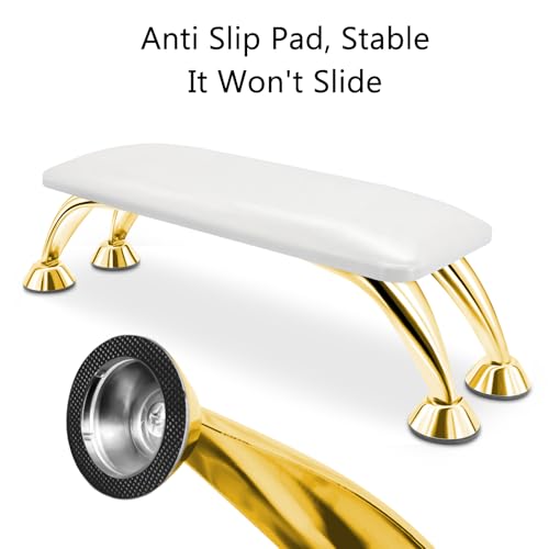 Nail Tech Arm Rest - Microfiber Leather Hand Support with Anti-Slip Gold Stand