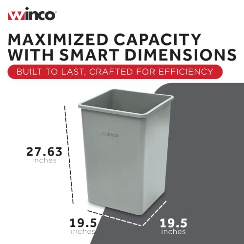 35 Gallon Heavy-Duty Square Plastic Trash Can - Gray Commercial Waste Bin