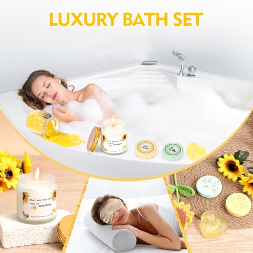 Self Care Gift Basket for Women - Yellow Sunflower Get Well Soon Care Package with Blanket & Spa Items
