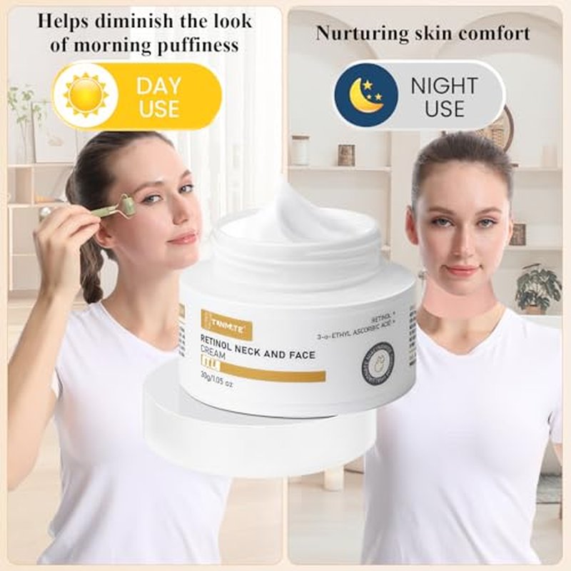 3-in-1Retinol,Peptide&Hyaluronic Acid Cream for Neck, Face, Hands|Complete Anti-Aging Firming Kit with Jade Roller&Reusable Silicone Mask|Smooth Wrinkles, Lift & Hydrate for All Skin Types & Genders