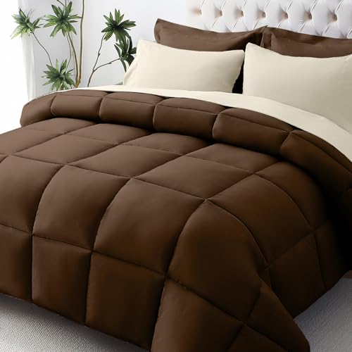 Oversized Queen Comforter Set 7-Piece Bed in a Bag Brown & Beige