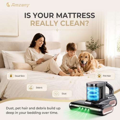 Cordless Mattress Vacuum Cleaner with UV-C Light & Ultrasonic - Grey & Gold