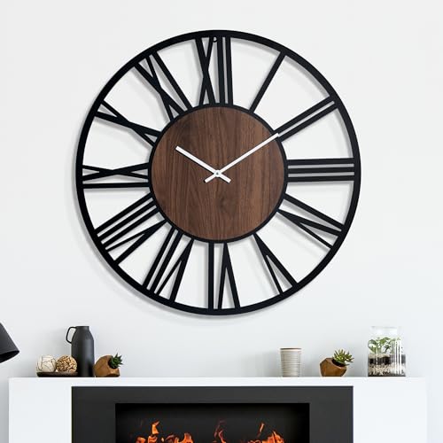 Dark Brown 30 Inch Metal Wall Clock with Voice & Light Sensor Night Light - Roman Numbers