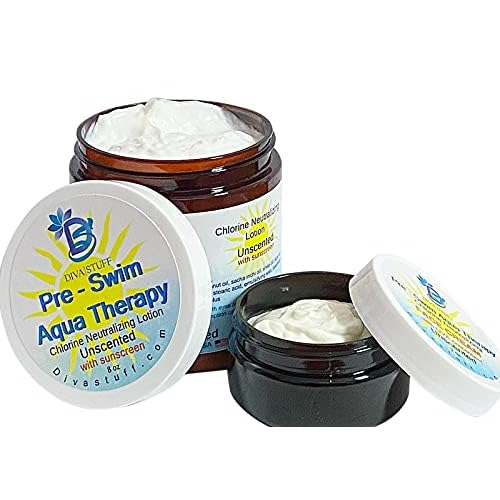 Diva Stuff 2 Pack (set Lotion & Face Cream) Pre-Swim Aqua Therapy Chlorine Neutralizing Body Lotion For Face and Body, Protects Skin From Chlorine & Salt Water, Made in the USA, Unscented Sunscreen