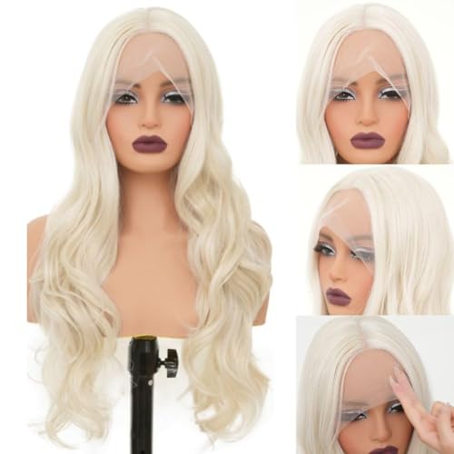 Blonde Lace Front Wigs for Women Long Curly Wavy Middle Part Synthetic Heat-Resistant Cosplay Party Daily Hair - Blonde