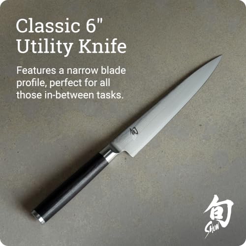 Shun Classic 6-Inch Utility Knife - Black Handle, VG-MAX, Damascus 68-Layer
