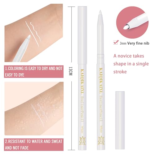 KAIQIKAIXI 6 White Eyeliner Pen, Eyebrow Eye Shadow Pencil, Lip Line Pen, Eyelid Pad, Pencil Makeup Set Tool