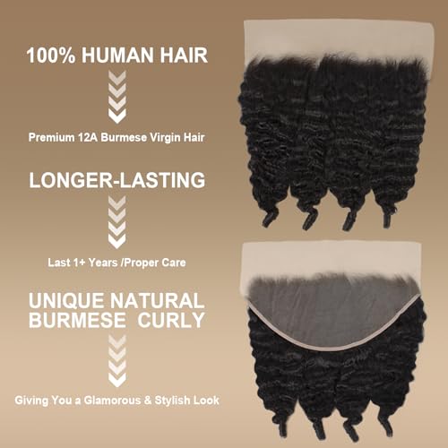 Rilago 16 inch 13x6 Lace Frontal Burmese Curly Human Hair Wig Closure