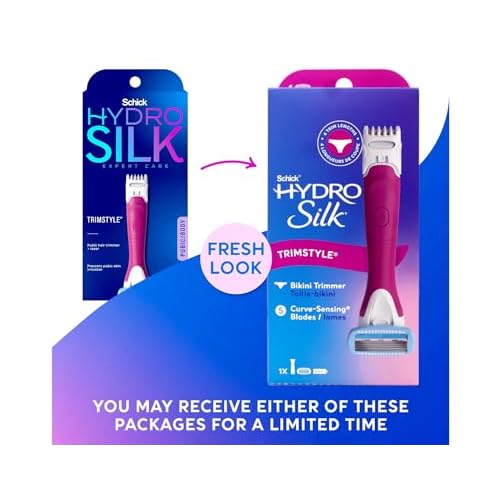 Schick Hydro Silk TrimStyle Razor with Bikini Trimmer for Women | 2-in-1 Bikini Razor for Women and Womens Trimmer for Pubic Hair, Includes 1 Waterproof Handle, 1 Refill & 1 AAA Battery
