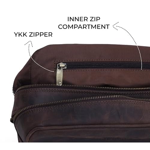 Steve Leather Toiletry Travel Pouch With Waterproof Linning, (DARK BROWN)