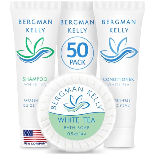 Round Hotel Soap & Travel Shampoo Conditioner Set - 0.5 oz, 50 Packs, White Tea Scented