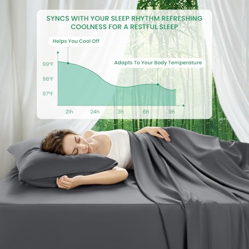 Queen Size Bamboo Viscose Bed Sheets Set - Dark Grey, 4PC, Deep Pocket