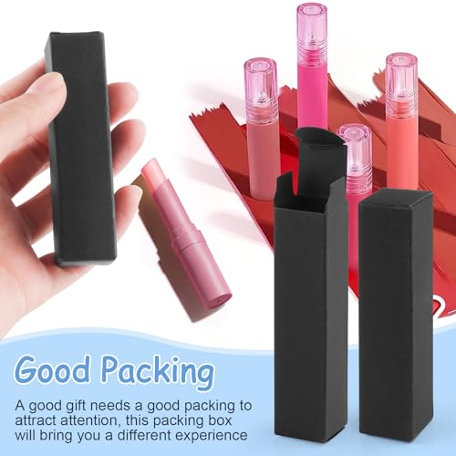 Cositina 100 Pack 0.78 * 0.78 * 3.34 inch Kraft Paper Lipstick Box Rectangle Lip Balm Kraft Boxes Essence Oil Bottle Packaging Organzier for Makeup Sample Tube Storage DIY Gifts - Black