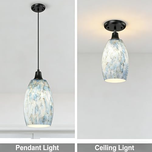 B&K Jasmine Blue Stone Crackle Glass Pendant Light Shade 7.64" - 3 Pack