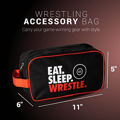 Eat Sleep Wrestle Toiletry Bag - Wrestling Gear Organizer, Black Red
