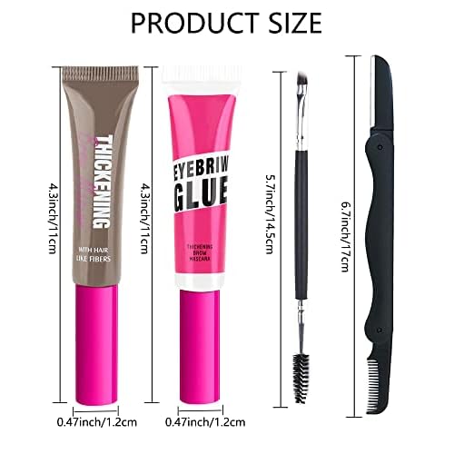 Brow Gel Kit-Espresso Thickening Tinted Eyebrow Mascara Gel & Clear Setting Brow Glue, Brow Filler Dye Brows Cream, Long Lasting Eye Makeup for Women, Light Medium Dark Brown With Brow Tool-Set 07