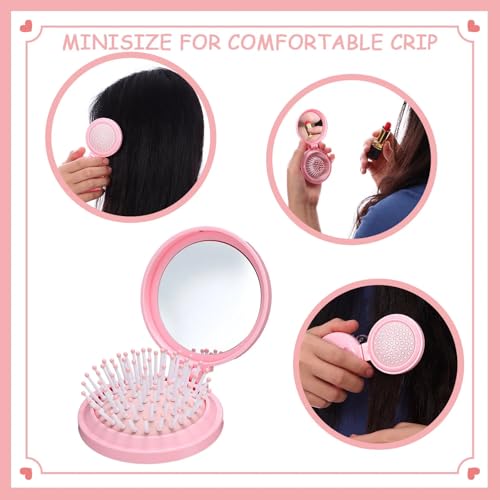 Pink 24 Pack Foldable Travel Hair Mirror Comb Set with Bows - Portable Small Size