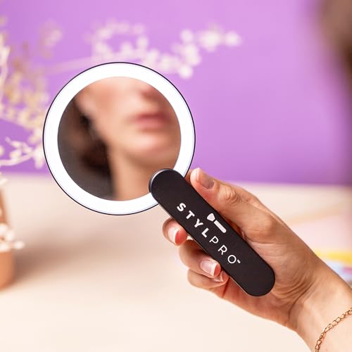Stylideas Stylpro Twirl Me Up LED Hand Held Compact Makeup Mirror - Lightweight, USB Rechargeable - Rotating Handle Perfect for Selfies - 1 pc