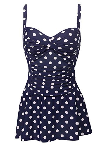 Joyaria Women's Tummy Control One-Piece Swimsuit with Skirt Navy Polka Dot