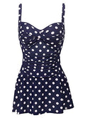 Joyaria Women's Tummy Control One-Piece Swimsuit with Skirt Navy Polka Dot