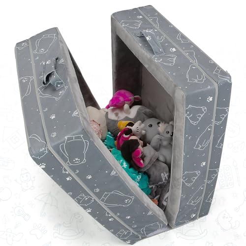 Umoving Portable Toddler Travel Bed - Foldable Soft Foam Floor Crib - Light Grey
