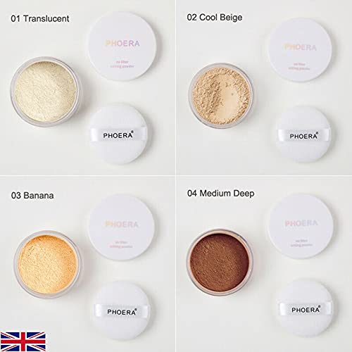 PHOERA Translucent Makeup Setting Matte Face Powder + Puff, Long Lasting Lightweight Foundation Make Up Fixer Beauty Blender Highlighter Palette - Ideal for Flash Photography - 02 COOL BEIGE