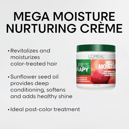 L'OREAL TECHNIQUE Nature's Therapy Mega Moisture Creme - Deep Conditioning & Detangling Hair Mask, Softens and Adds Shine With Botanical Extracts, For All Hair Types, 16 Oz
