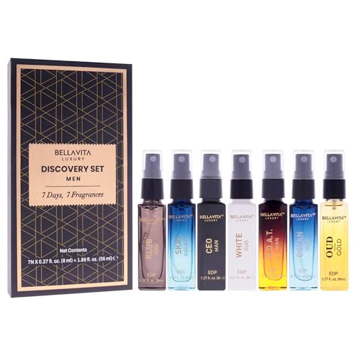BellaVita Men's Perfume Gift Set - 7 Mini Colognes with Oud, Patchouli, and Bergamot