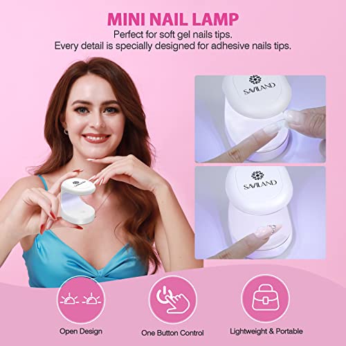 SAVILAND Almond Gel Nail Tips Kit with UV Lamp & Nail Drill - 14-Almond