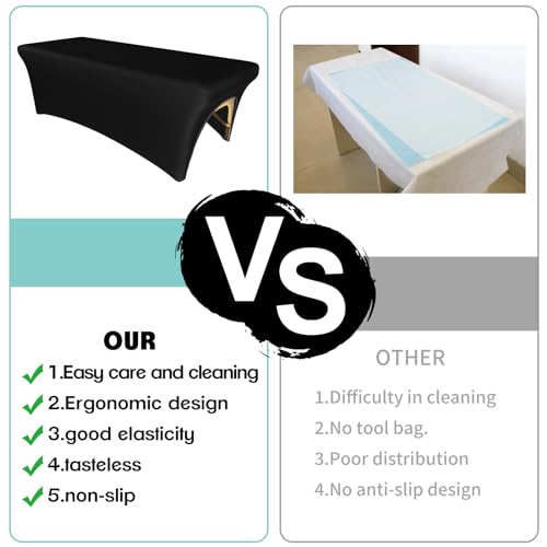 Black Lash Bed Cover Massage Table Cover Protector with Cut-Out for Leg Room£¬ Stretch Rectangular Table Cover for 6FT Eyelash/Spa/Message Bed £¨72"X30"X30" (Black 2 Pcs)