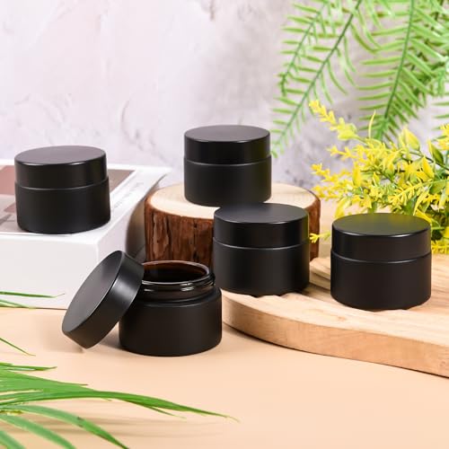 Black Frosted Glass Cream Jars with Black Lid - 1oz Airtight Cosmetic Containers, Set of 24