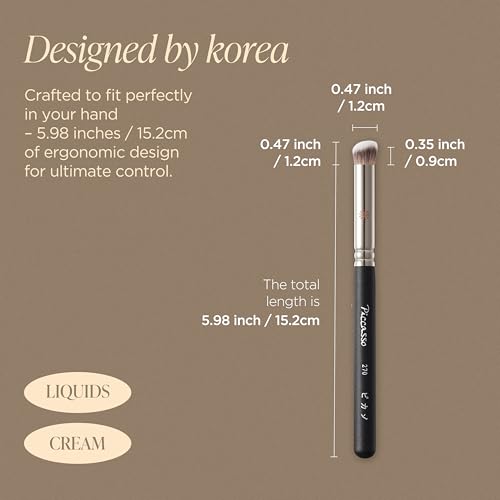 Piccasso Large Angled Concealer Brush for Under-Eye & Spot Coverage - Soft Synthetic Bristles, Korean Makeup Tool