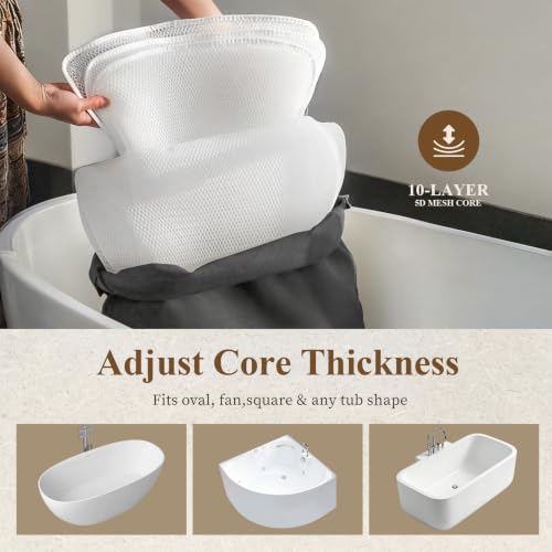 Luxury Bathtub Pillow with Head, Neck & Back Support - Dark Gray, M Size - Comfortable Spa Bath Accessory