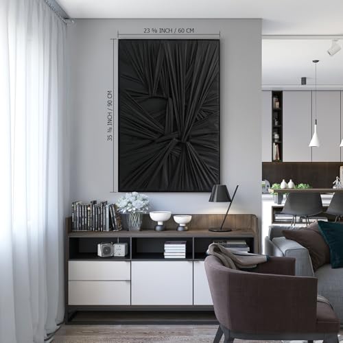 SAFERRYHOME Black 3D Textured Minimalist Wall Art, Framed 24x36 Inches
