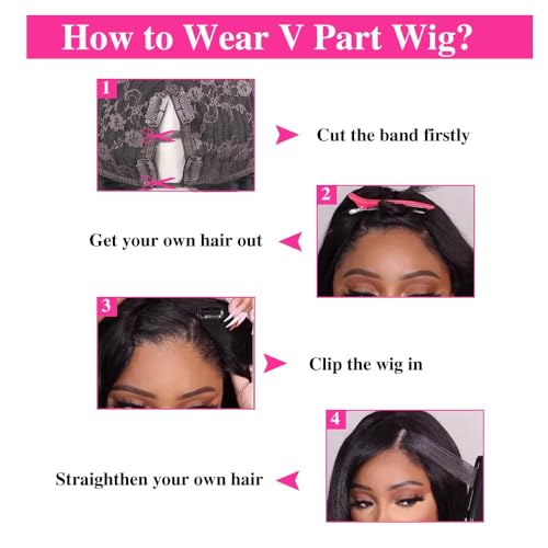 16 Inch Human Hair V Part Wig for Black Women - No Leave Out, Glueless, Natural Color