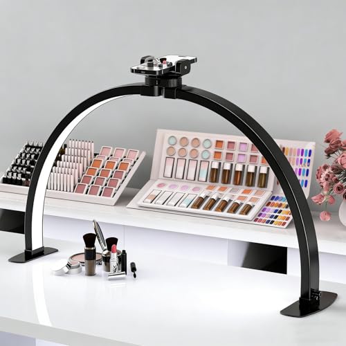 Large Foldable Half Moon LED Light for Nail Desk with Phone Stand & Wire Controller