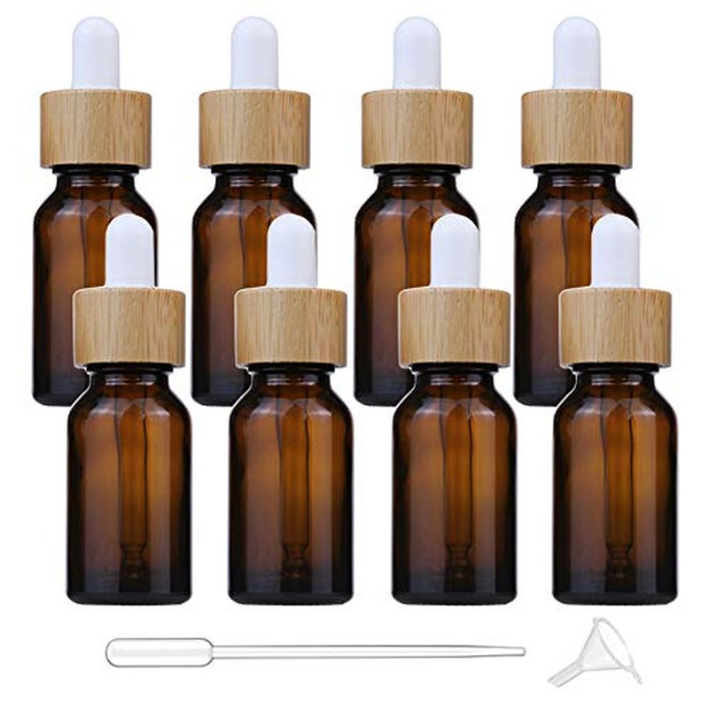 8 Pcs Amber Glass Dropper Bottles,Essential Oil Bottles Perfume Sample Vials With Glass Eye Dropper And Gold Lids Funnel&Pipettes Included (15ml/0.5oz)