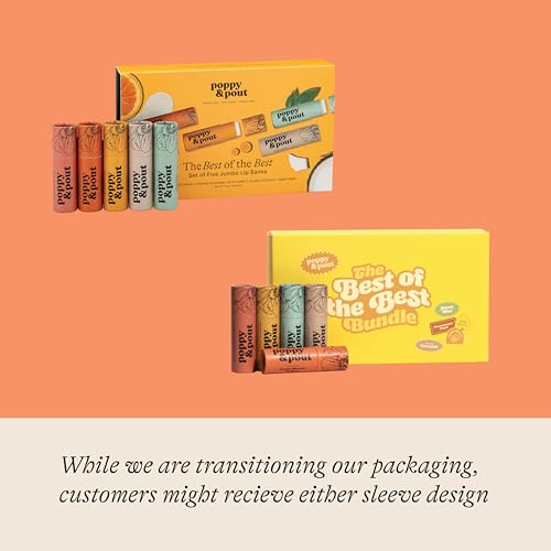 Jumbo Lip Balm Gift Set 5-Pack - Poppy & Pout All Natural Lip Balms (Island Coconut, Pomegranate Peach, Sweet Mint, Wild Honey, Orange Blossom) - Cruelty-Free